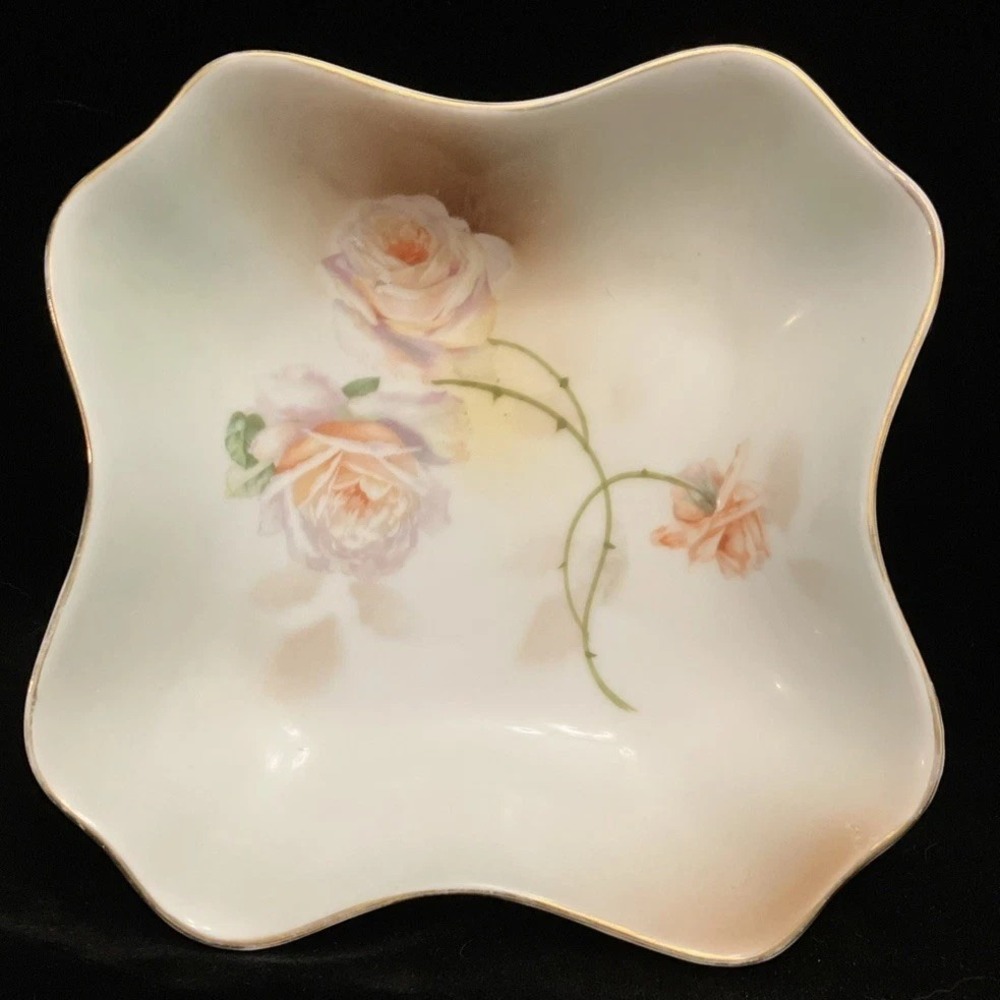 Antique German Prussia Crown B Royal Rudolstadt Porcelain Fluted Dish Hand Paint